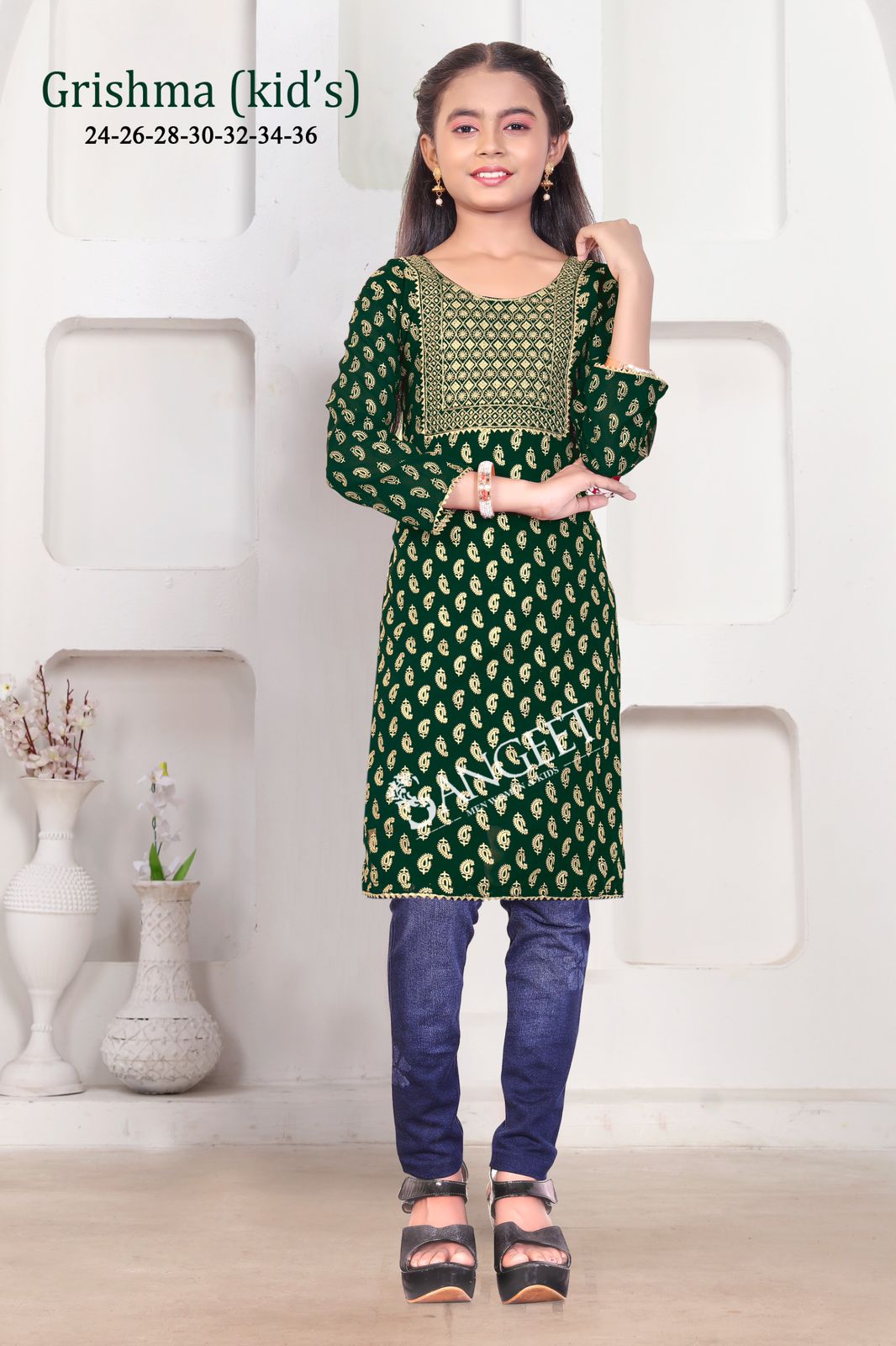 Grishma Kids Wear Foil Printed Georgette Girls Kurtis Wholesale Online

